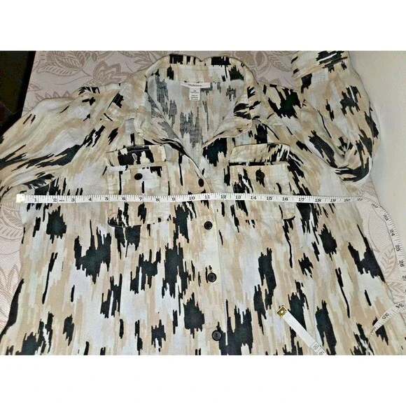 Style & Co Abstract 100% Linen Button Tunic size 10 Belt Missing Summer Vacation - Picture 5 of 8